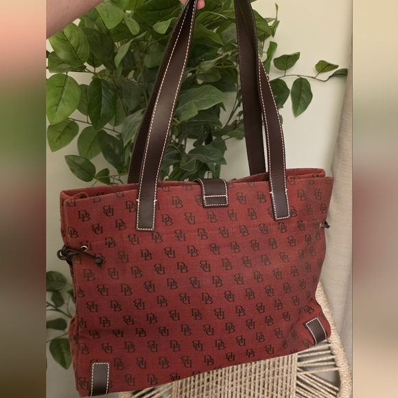 Dooney & Bourke Burgundy Tote with Brown Accents - Picture 3 of 6